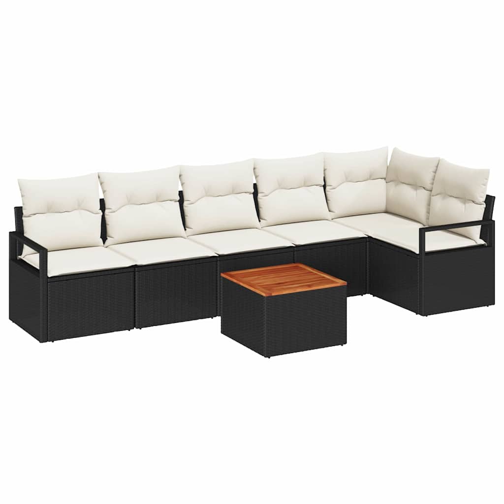 vidaXL Zestaw Sof na Ogród z poduszką 7 pcs Czarny polirattan
