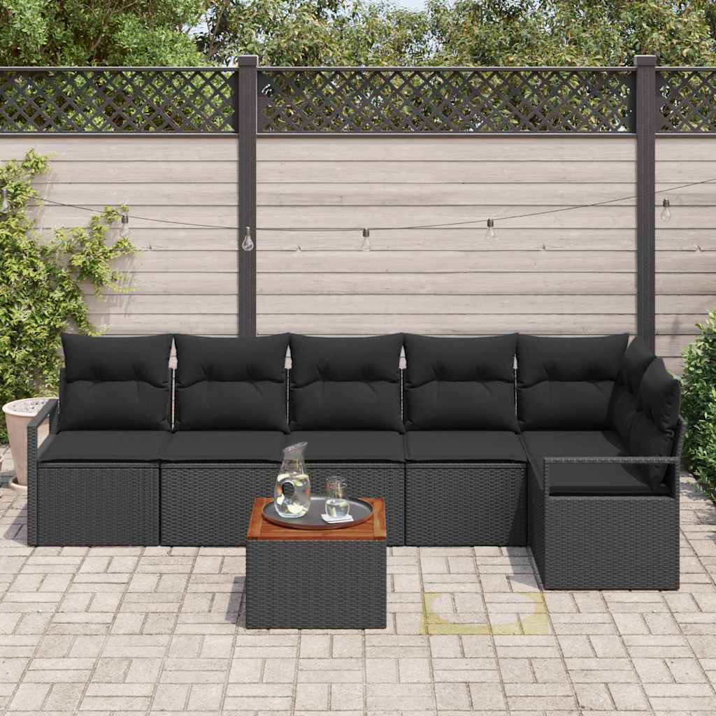 vidaXL Zestaw Sof na Ogród z poduszką 7 pcs Czarny polirattan