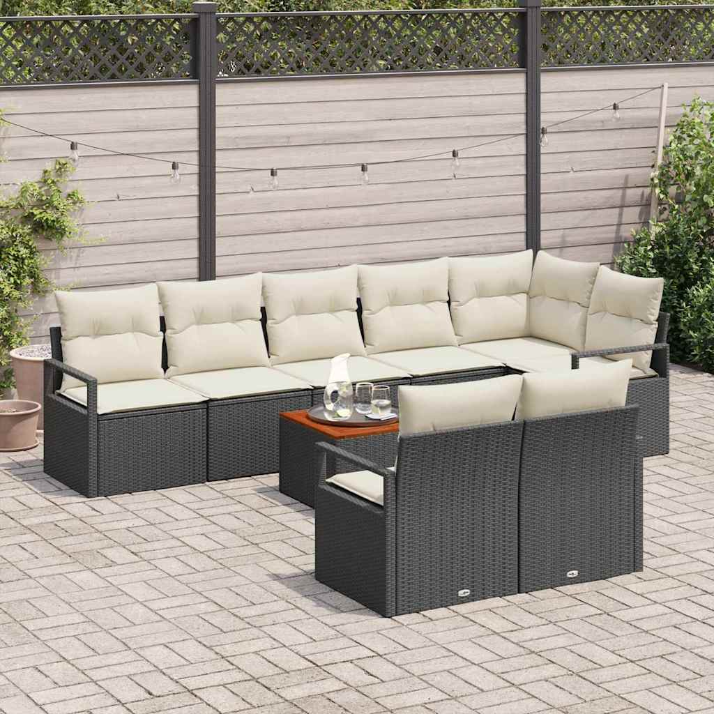 vidaXL Zestaw Sof na Ogród z poduszką 9 pcs Czarny polirattan