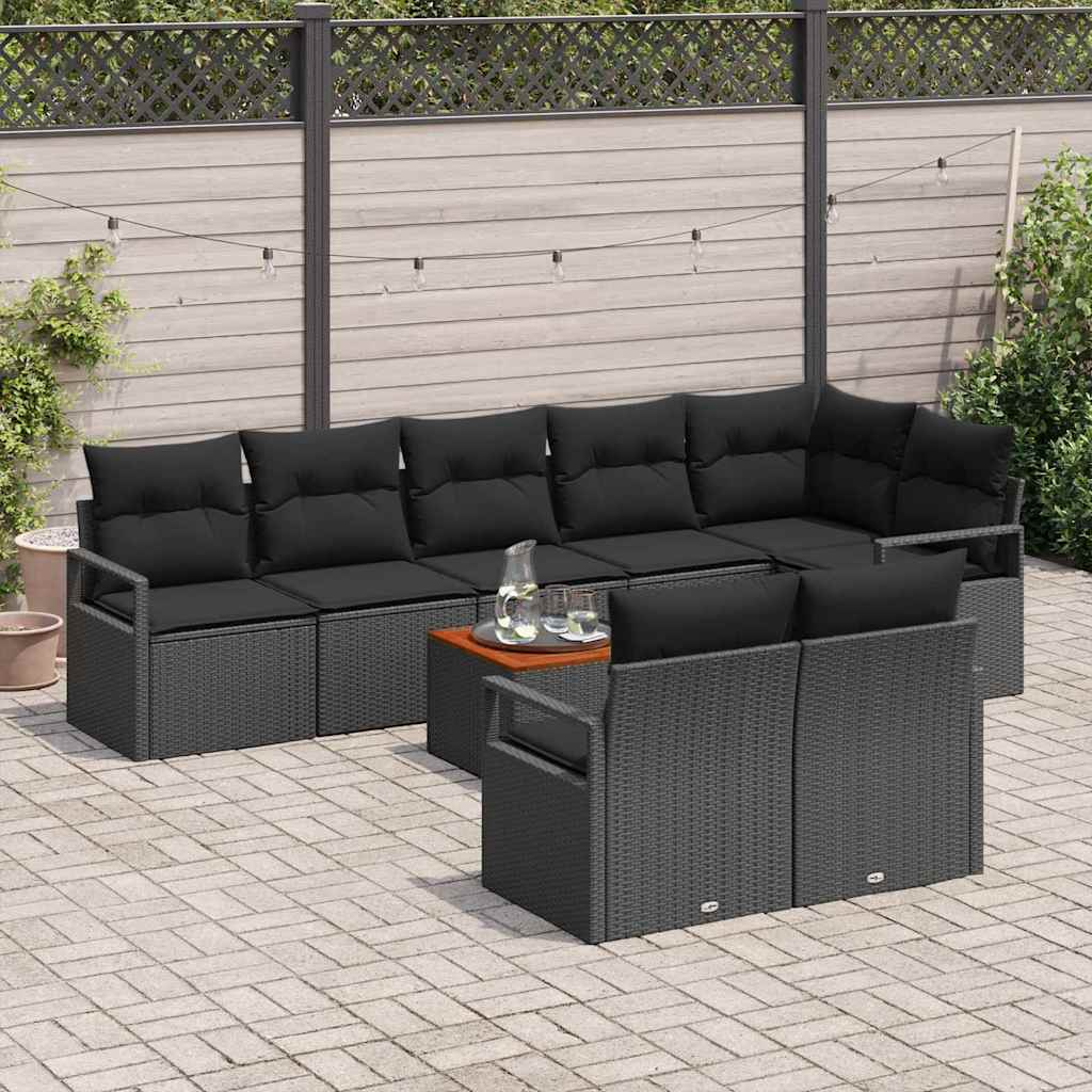 vidaXL Zestaw Sof na Ogród z poduszką 9 pcs Czarny polirattan