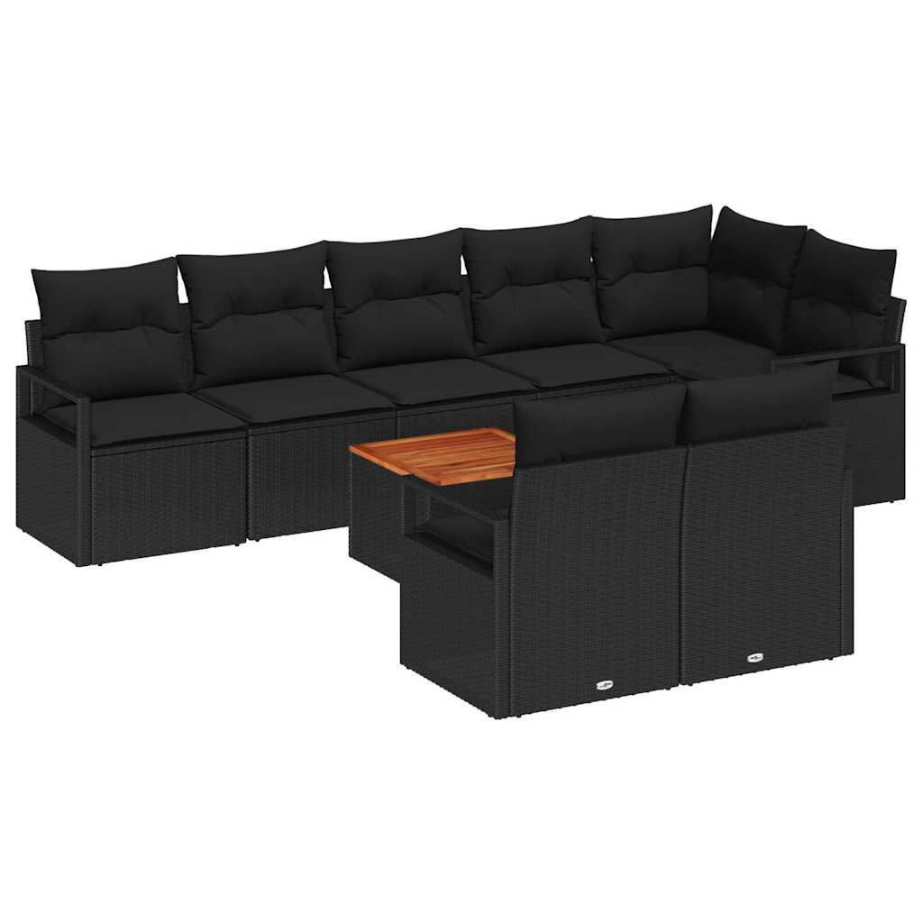 vidaXL Zestaw Sof na Ogród z poduszką 9 pcs Czarny polirattan