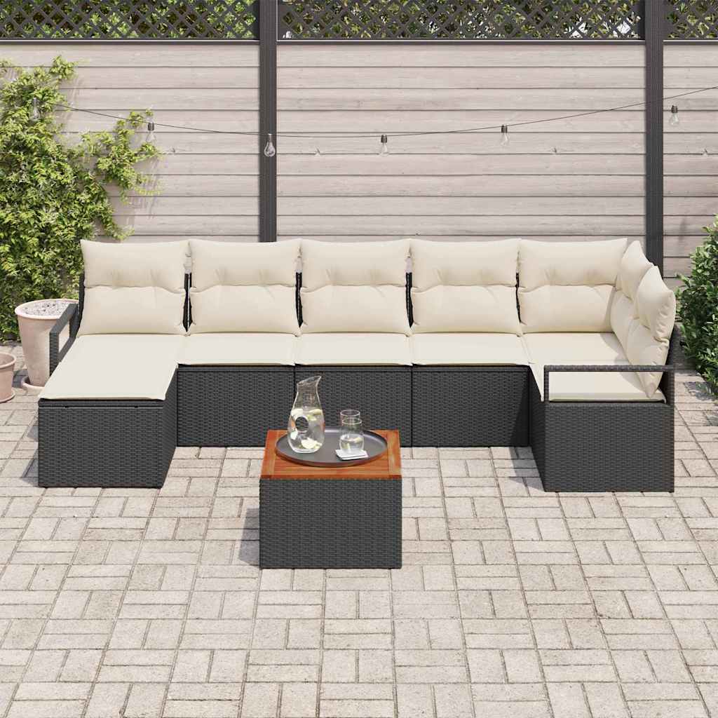 vidaXL Zestaw Sof na Ogród z poduszką 8 pcs Czarny polirattan
