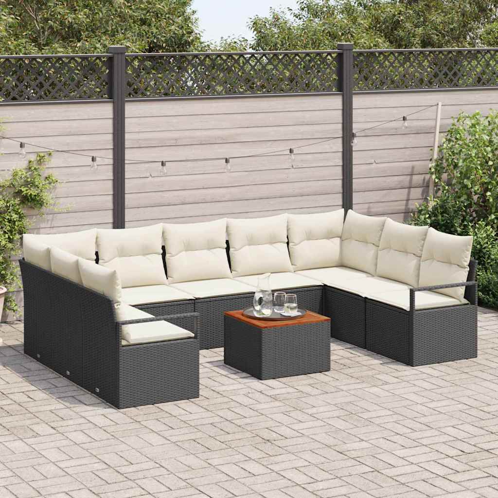 vidaXL Zestaw Sof na Ogród z poduszką 10 pcs Czarny polirattan