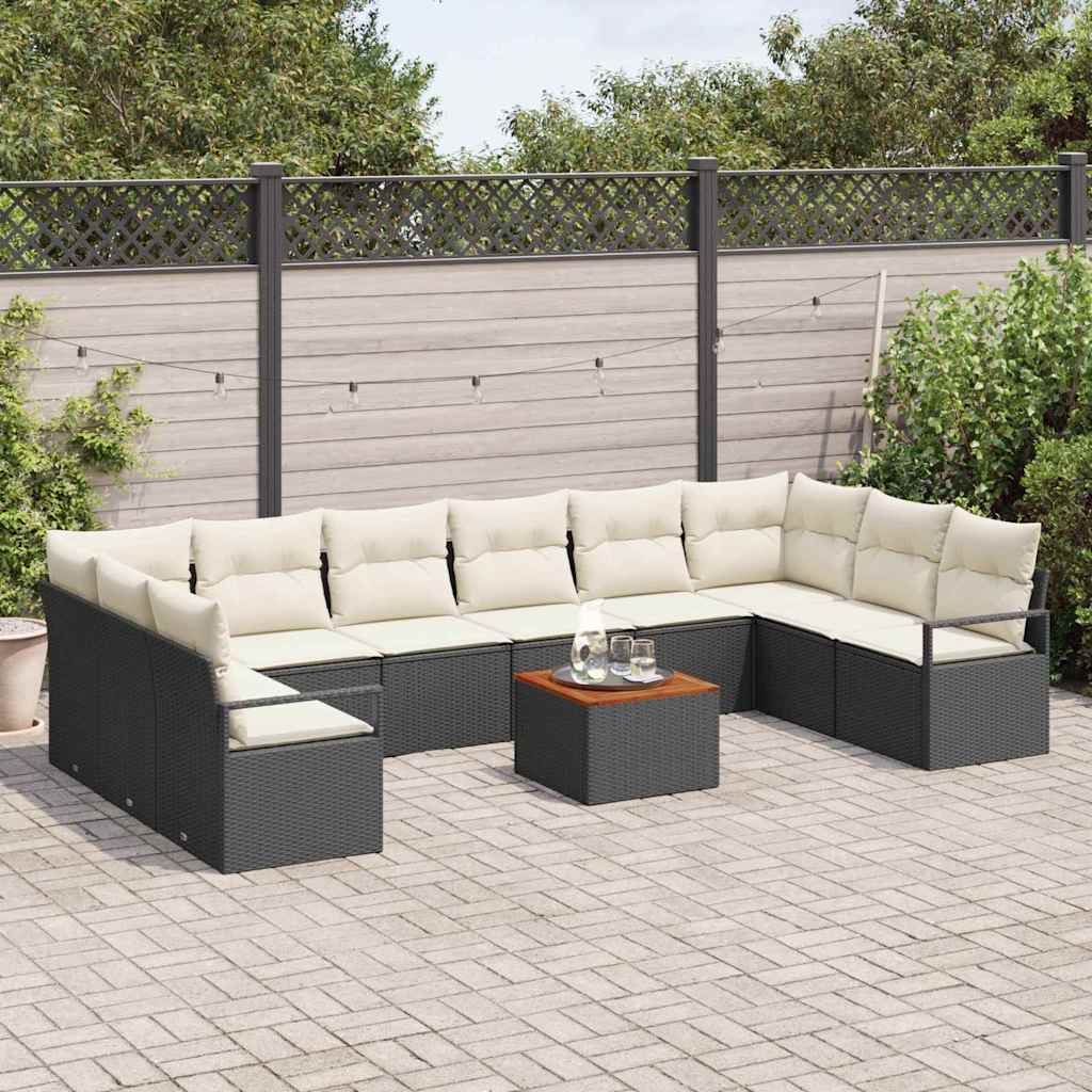vidaXL Zestaw Sof na Ogród z poduszką 11 pcs Czarny polirattan