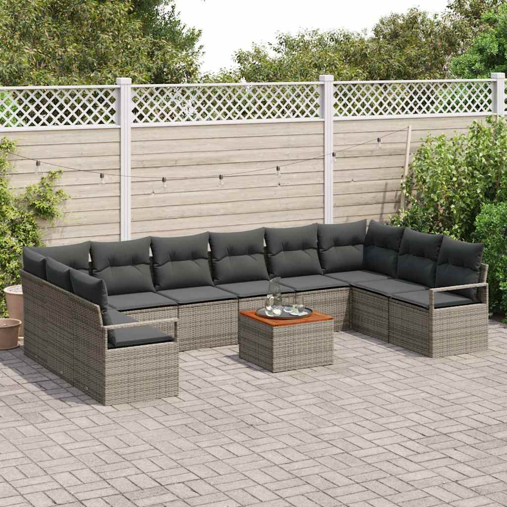 vidaXL Zestaw Sof na Ogród z poduszką 11 pcs Szary polirattan