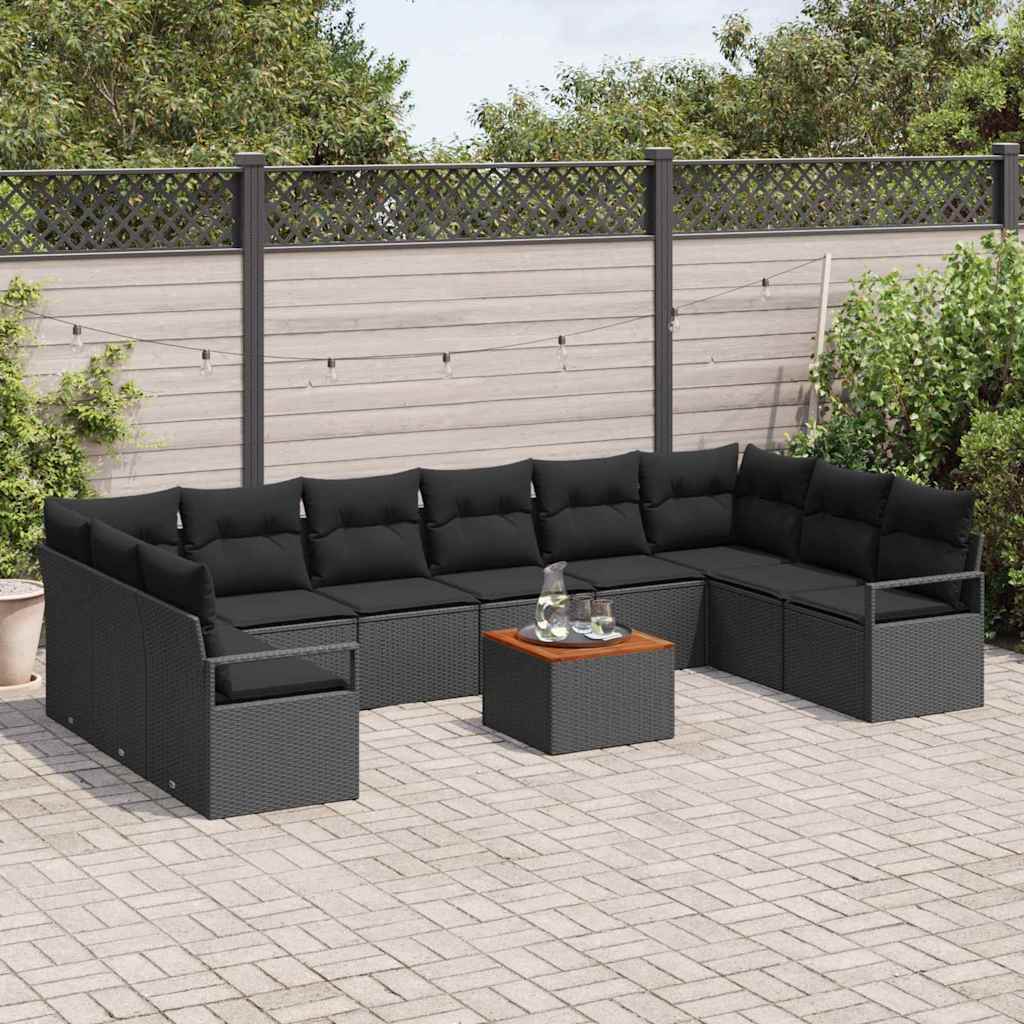 vidaXL Zestaw Sof na Ogród z poduszką 11 pcs Czarny polirattan