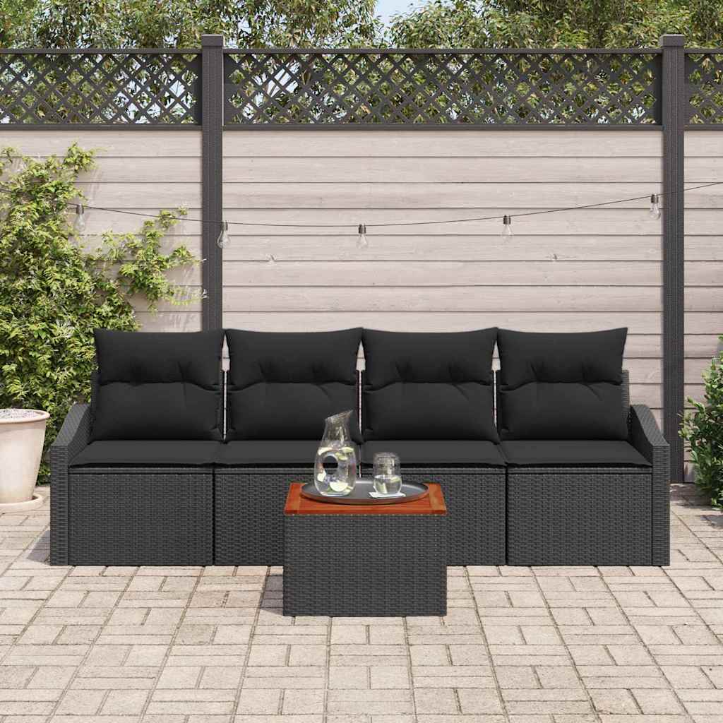 vidaXL Zestaw Sof na Ogród z poduszką 5 pcs Czarny polirattan