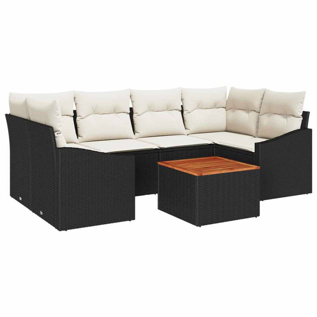 vidaXL Zestaw Sof na Ogród z poduszką 7 pcs Czarny polirattan