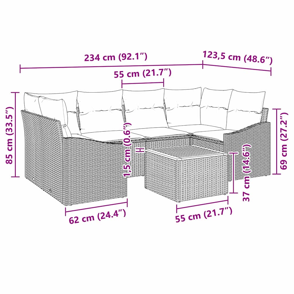 vidaXL Zestaw Sof na Ogród z poduszką 7 pcs Szary polirattan