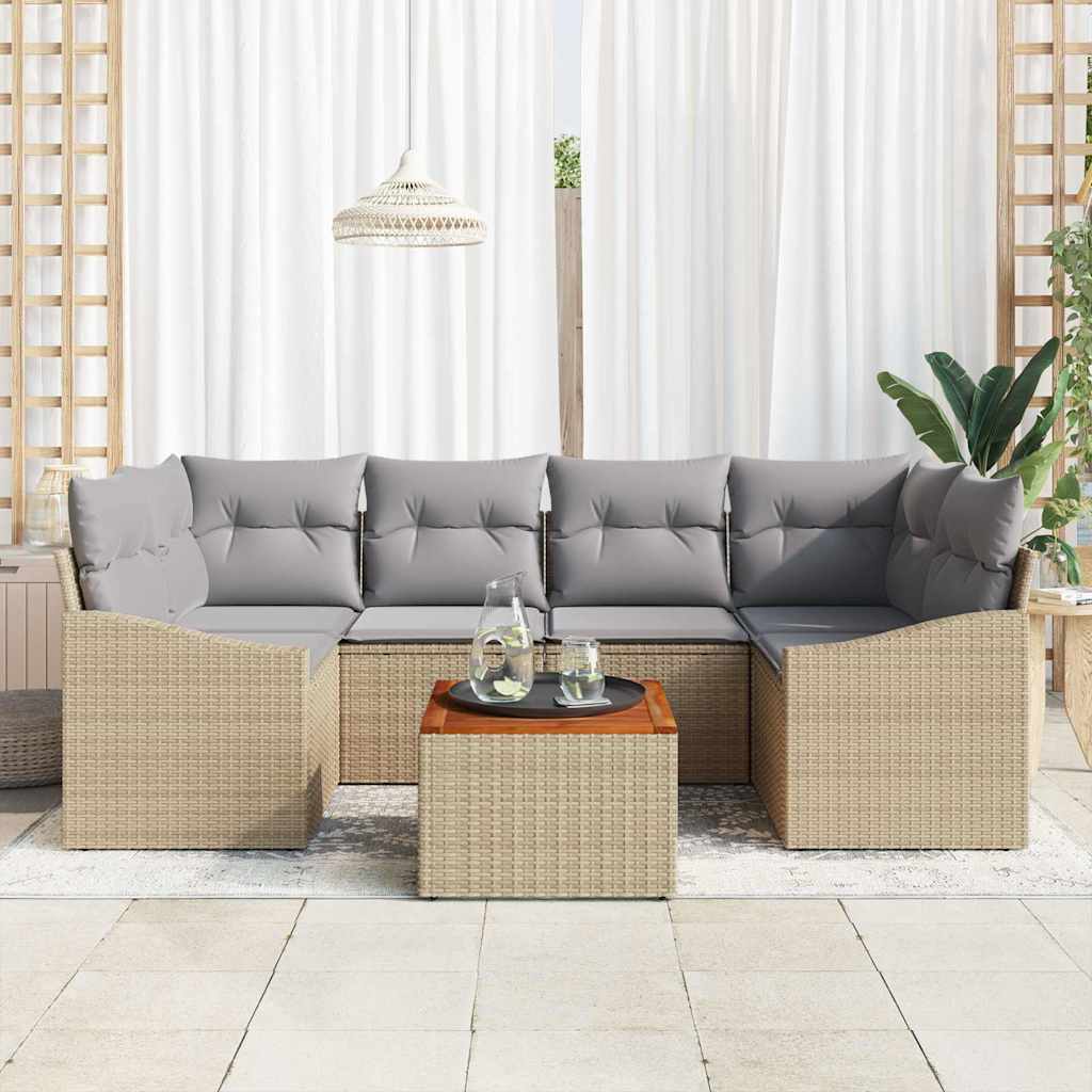 vidaXL Zestaw Sof na Ogród z poduszką 7 pcs Beżowy polirattan