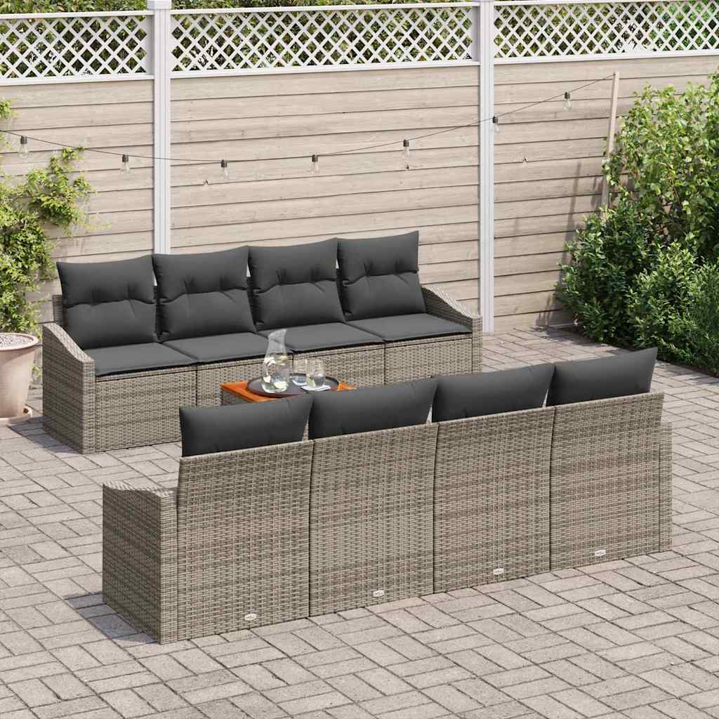 vidaXL Zestaw Sof na Ogród z poduszką 9 pcs Szary polirattan
