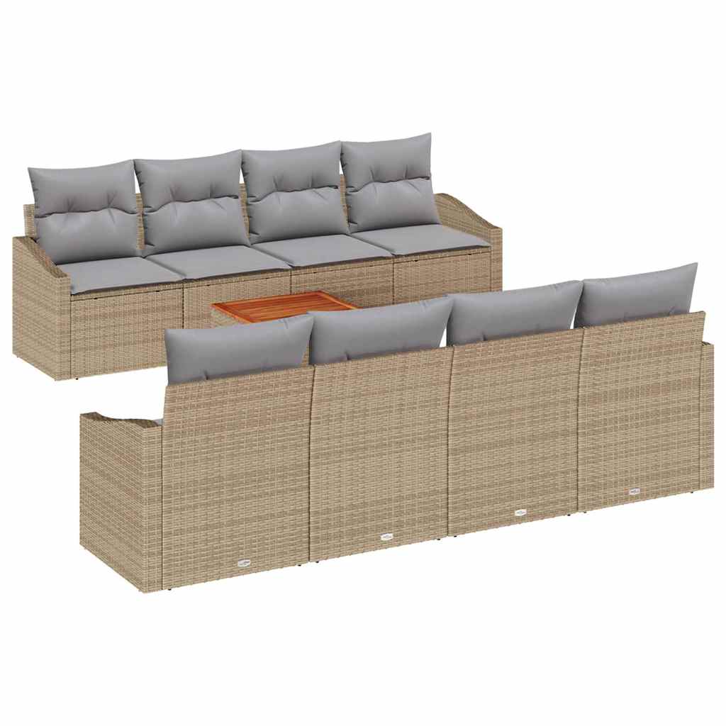 vidaXL Zestaw Sof na Ogród z poduszką 9 pcs Beżowy polirattan