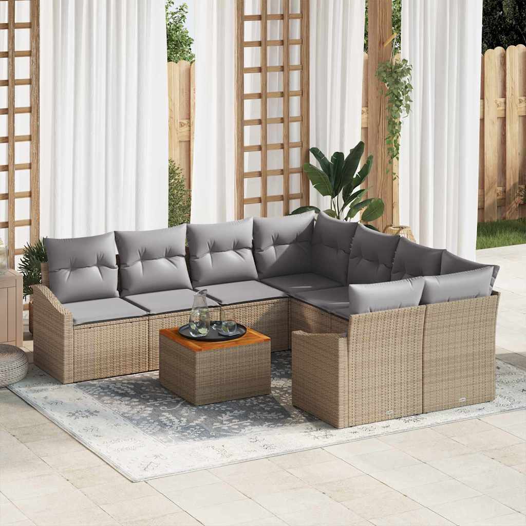 vidaXL Zestaw Sof na Ogród z poduszką 9 pcs Beżowy polirattan