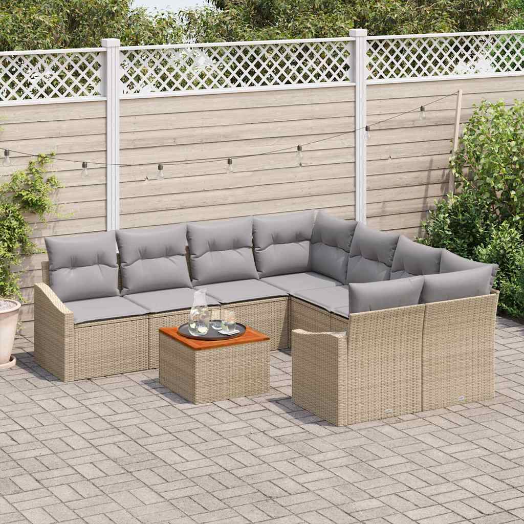 vidaXL Zestaw Sof na Ogród z poduszką 9 pcs Beżowy polirattan