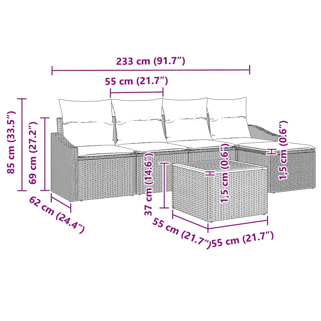 vidaXL Zestaw Sof na Ogród z poduszką 6 pcs Beżowy polirattan