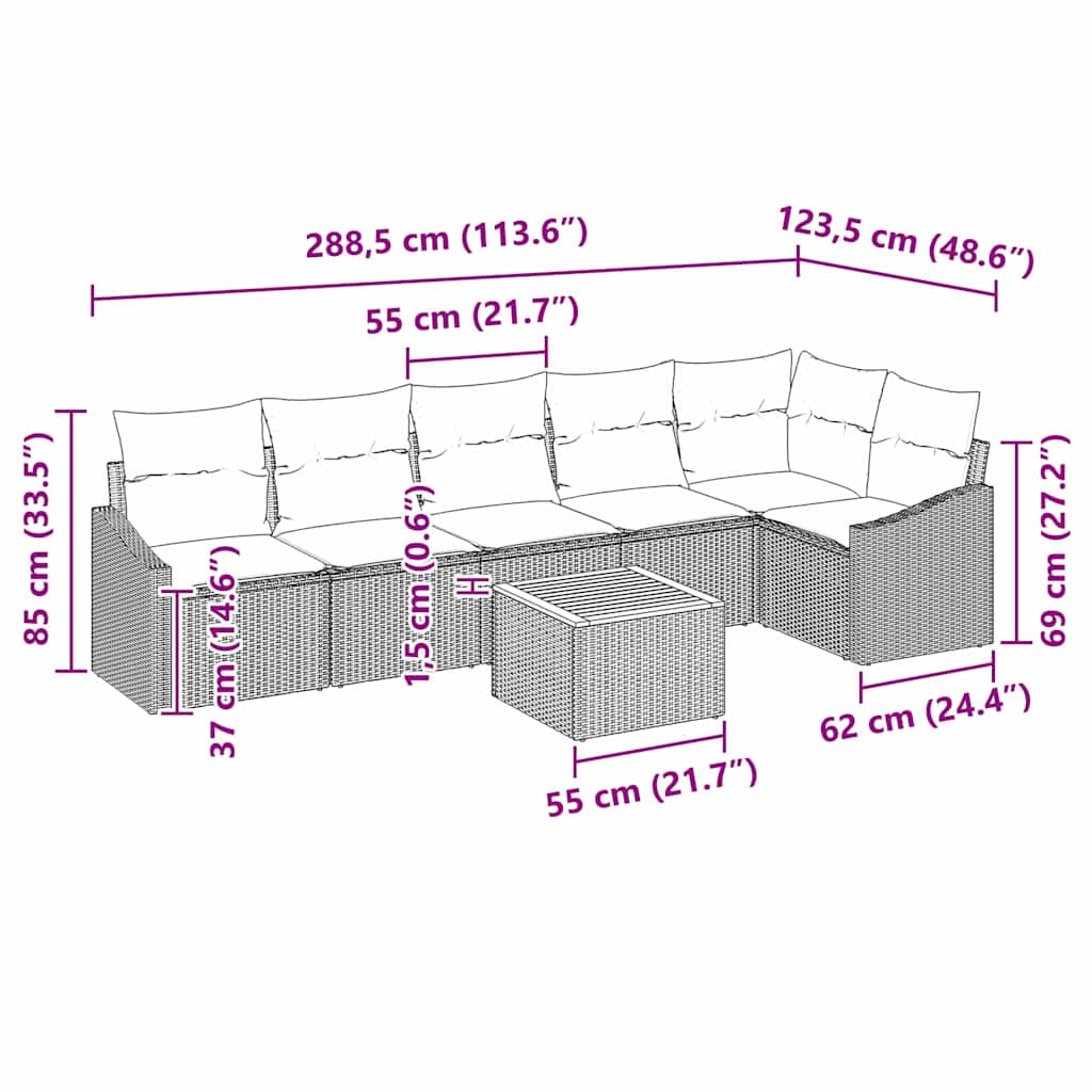 vidaXL Zestaw Sof na Ogród z poduszką 7 pcs Beżowy polirattan