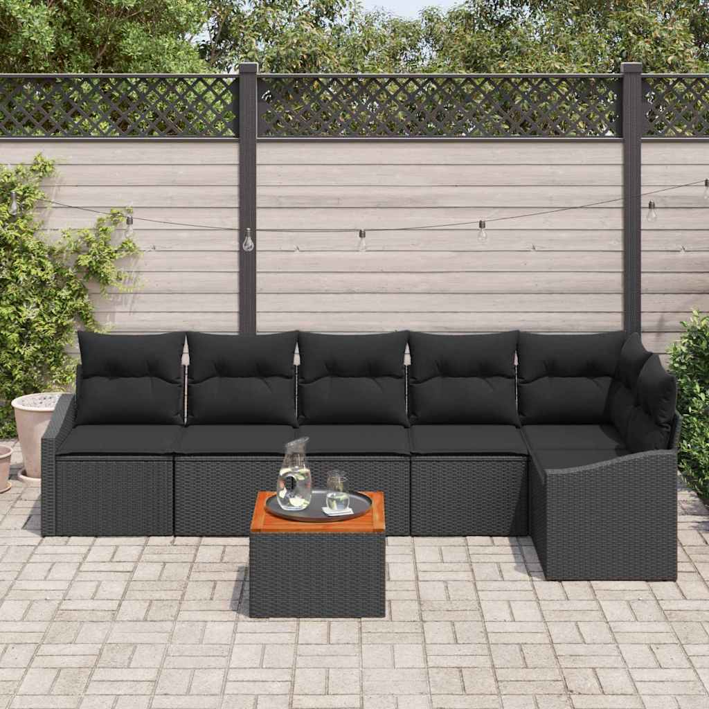 vidaXL Zestaw Sof na Ogród z poduszką 7 pcs Czarny polirattan