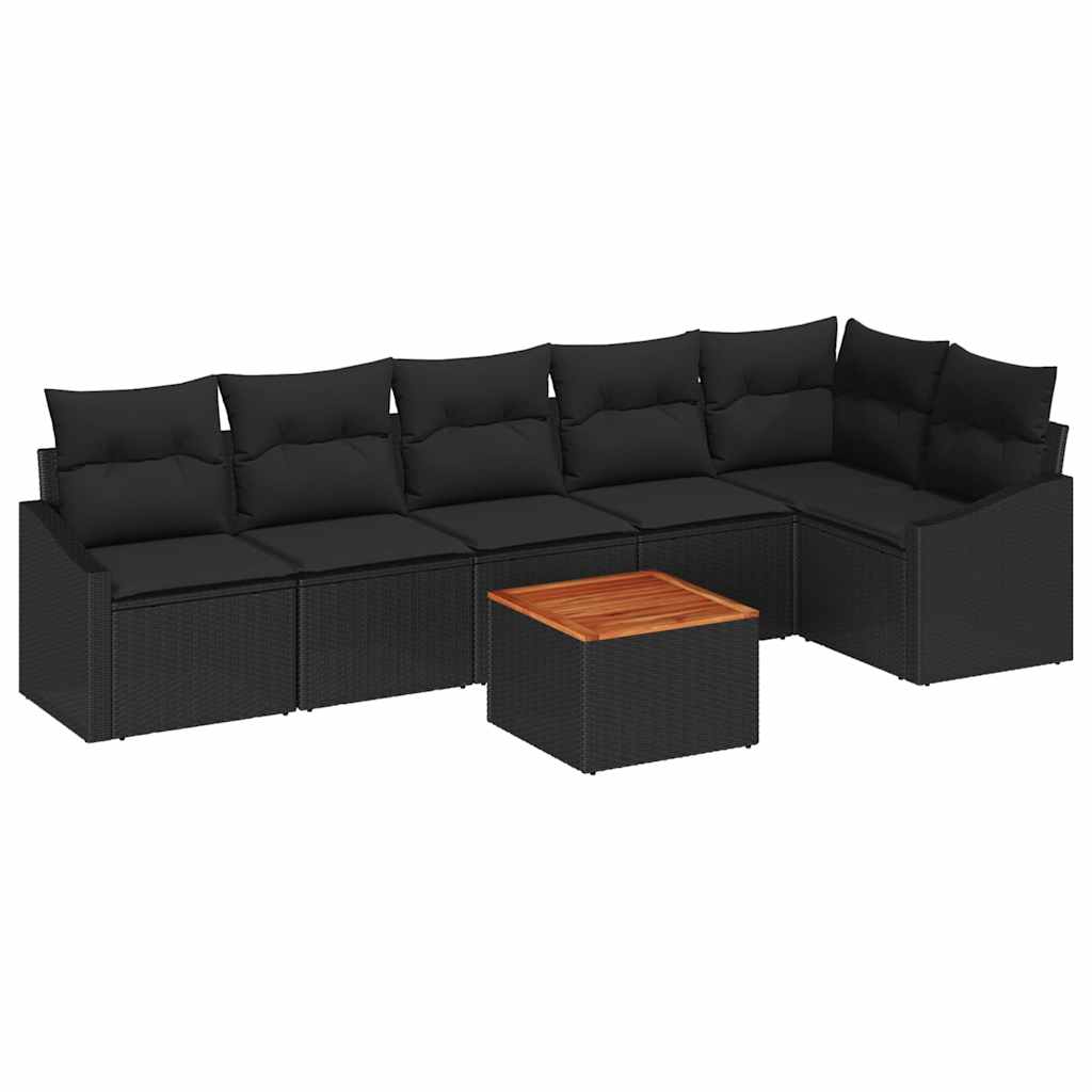 vidaXL Zestaw Sof na Ogród z poduszką 7 pcs Czarny polirattan