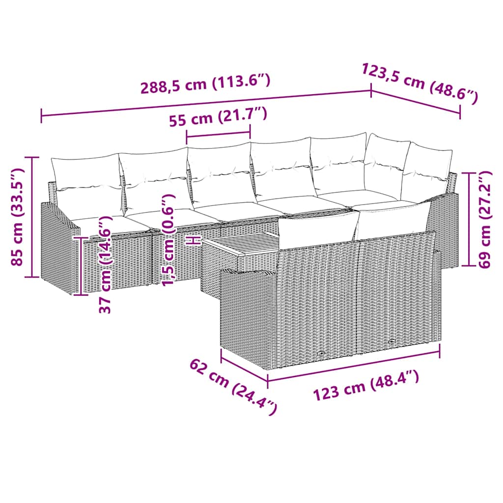 vidaXL Zestaw Sof na Ogród z poduszką 9 pcs Beżowy polirattan