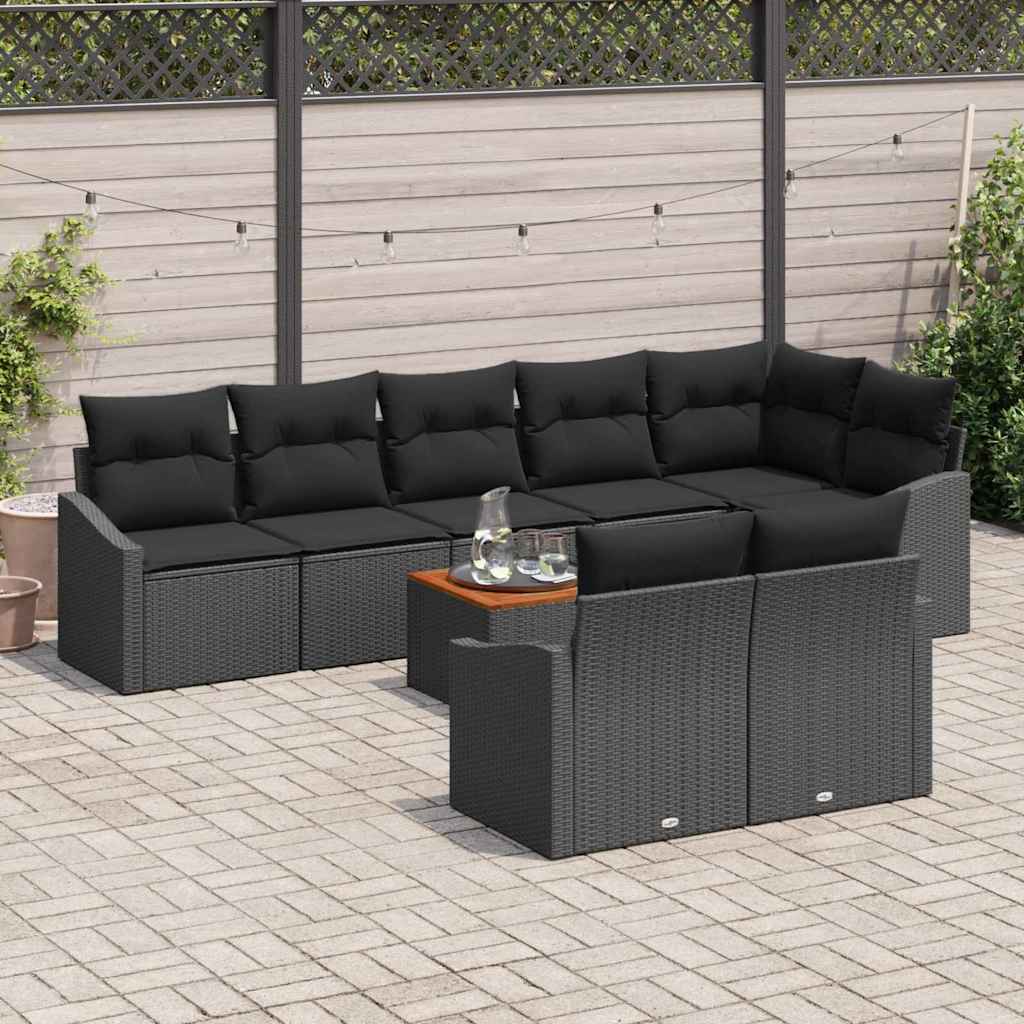 vidaXL Zestaw Sof na Ogród z poduszką 9 pcs Czarny polirattan