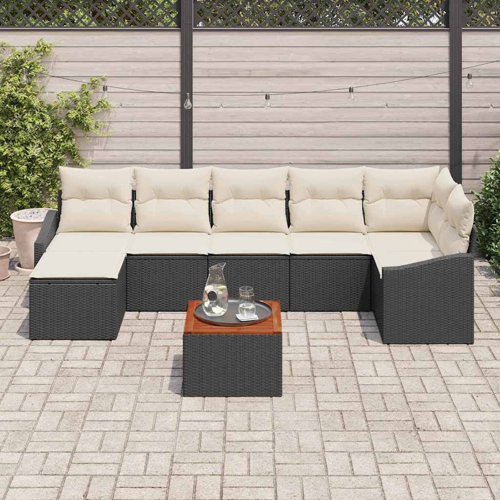 vidaXL Zestaw Sof na Ogród z poduszką 8 pcs Czarny polirattan