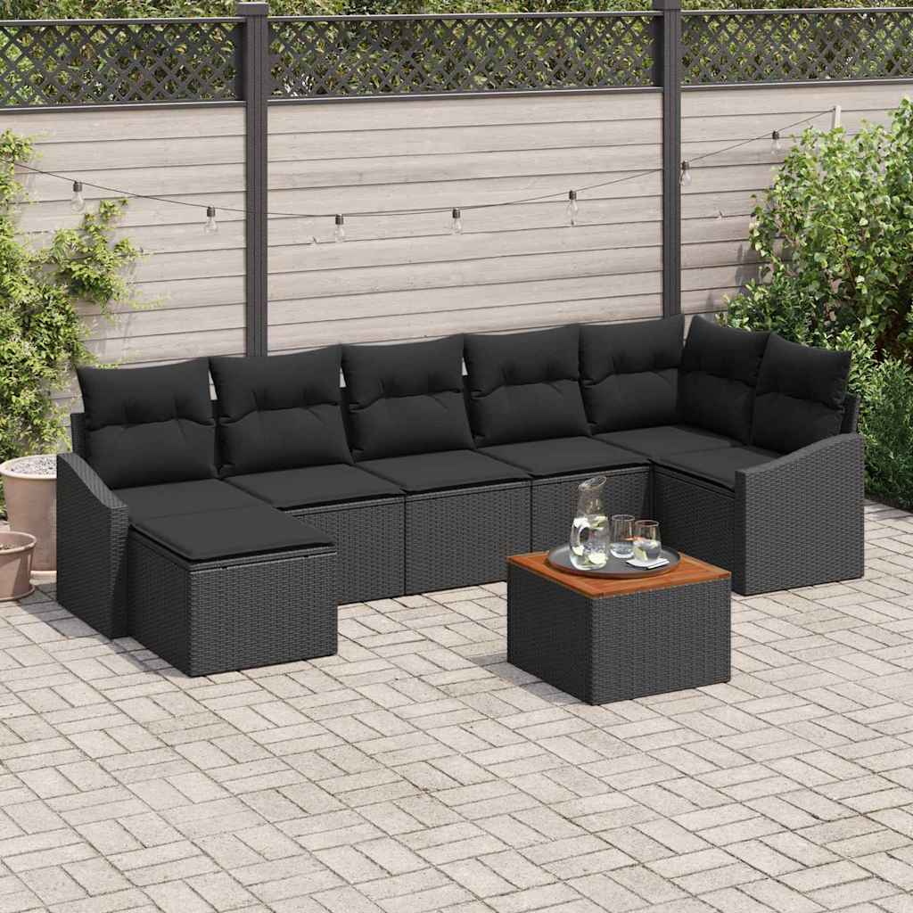 vidaXL Zestaw Sof na Ogród z poduszką 8 pcs Czarny polirattan
