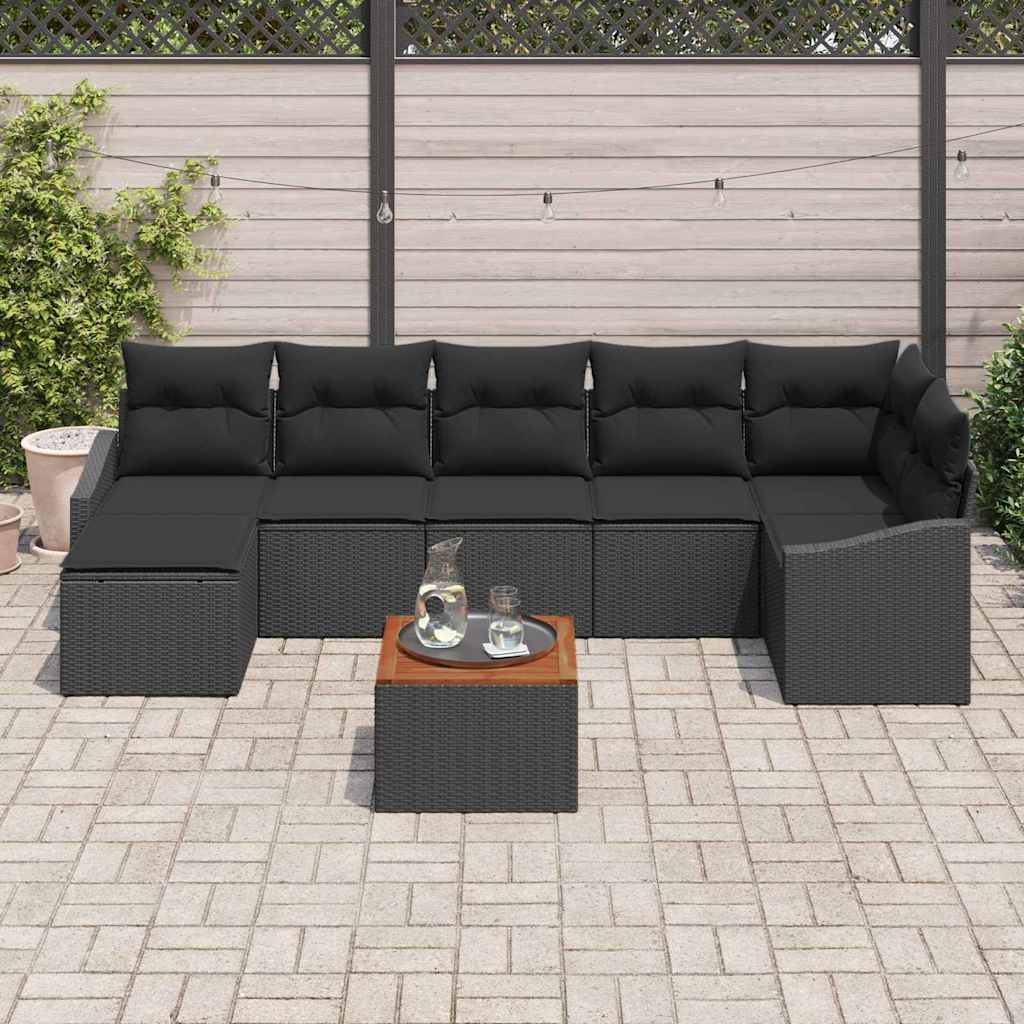 vidaXL Zestaw Sof na Ogród z poduszką 8 pcs Czarny polirattan