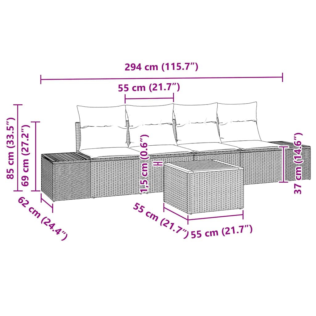 vidaXL Zestaw Sof na Ogród z poduszką 5 pcs Czarny polirattan