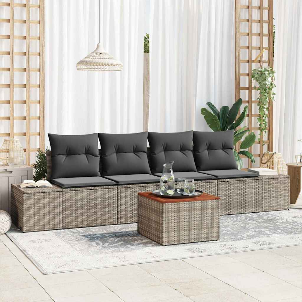 vidaXL Zestaw Sof na Ogród z poduszką 5 pcs Szary polirattan