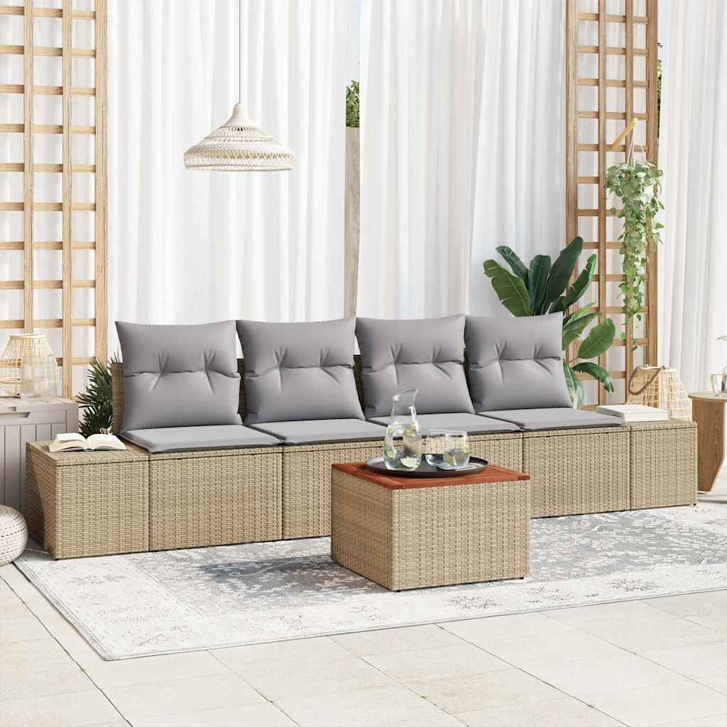 vidaXL Zestaw Sof na Ogród z poduszką 5 pcs Beżowy polirattan