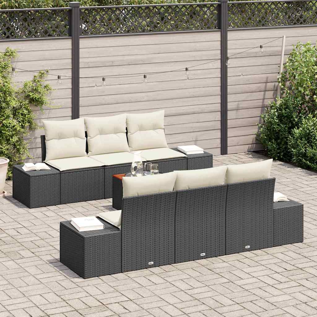 vidaXL Zestaw Sof na Ogród z poduszką 7 pcs Czarny polirattan