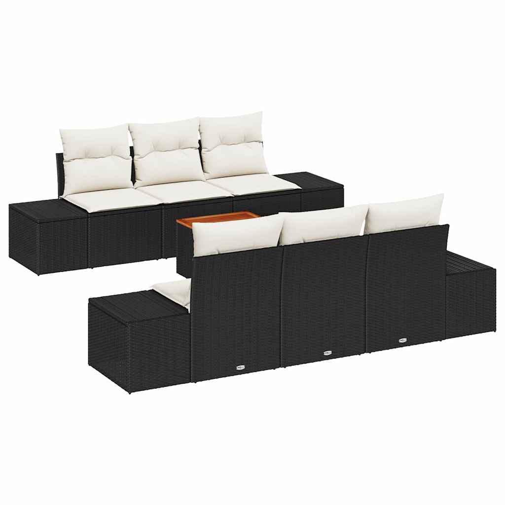 vidaXL Zestaw Sof na Ogród z poduszką 7 pcs Czarny polirattan