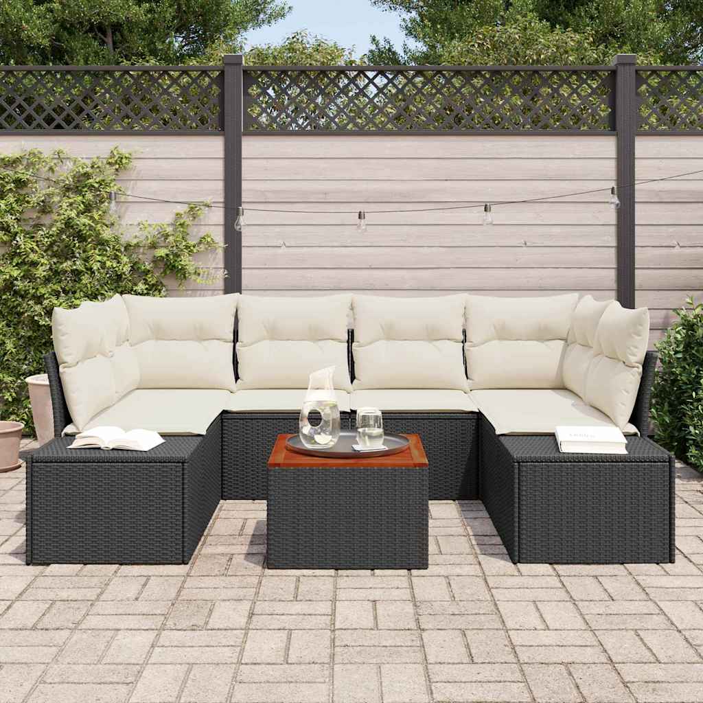 vidaXL Zestaw Sof na Ogród z poduszką 7 pcs Czarny polirattan
