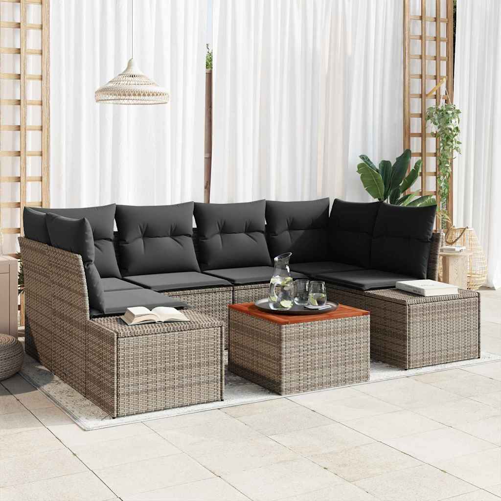 vidaXL Zestaw Sof na Ogród z poduszką 7 pcs Szary polirattan