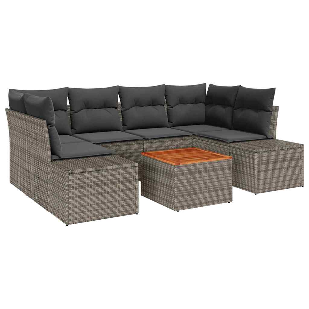 vidaXL Zestaw Sof na Ogród z poduszką 7 pcs Szary polirattan
