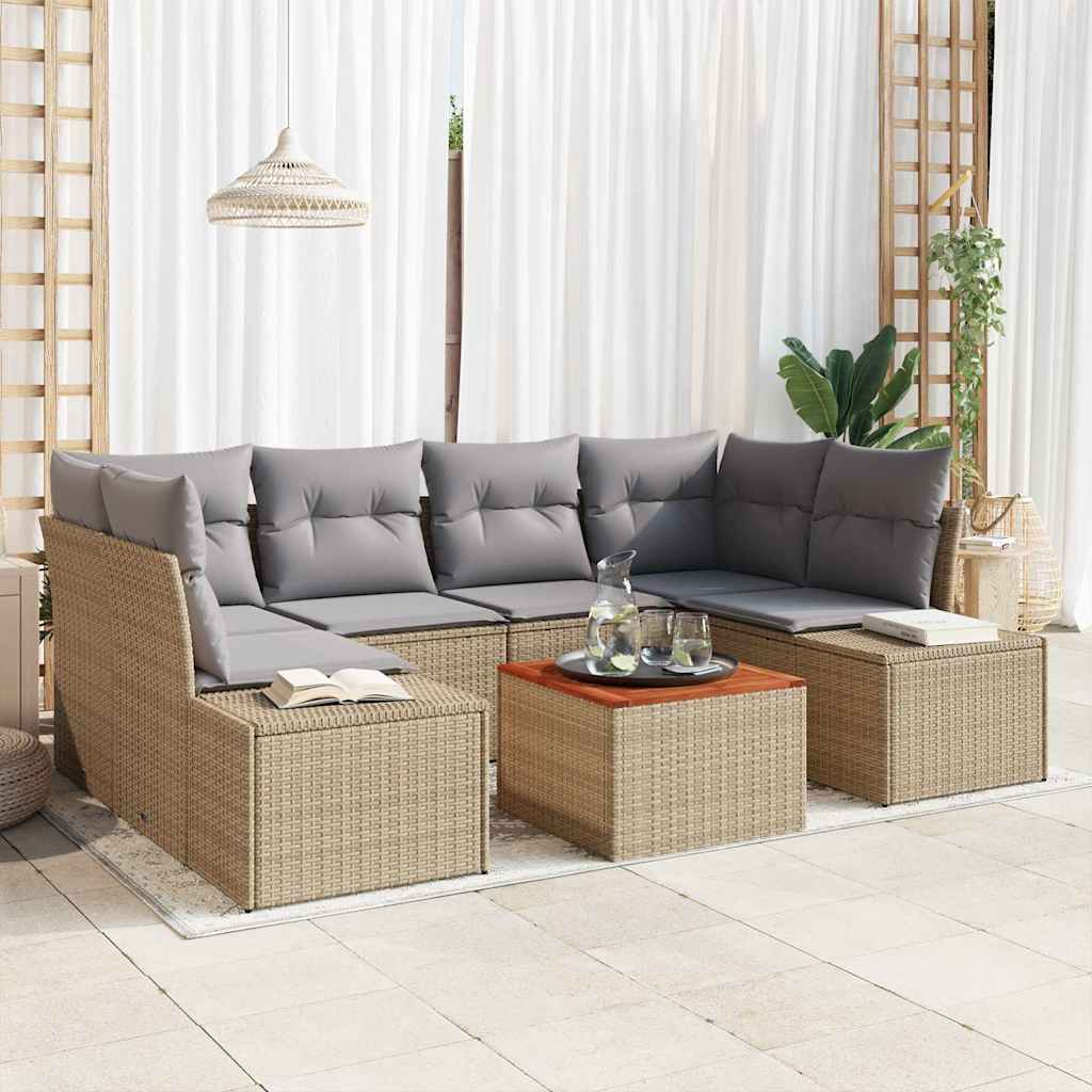 vidaXL Zestaw Sof na Ogród z poduszką 7 pcs Beżowy polirattan