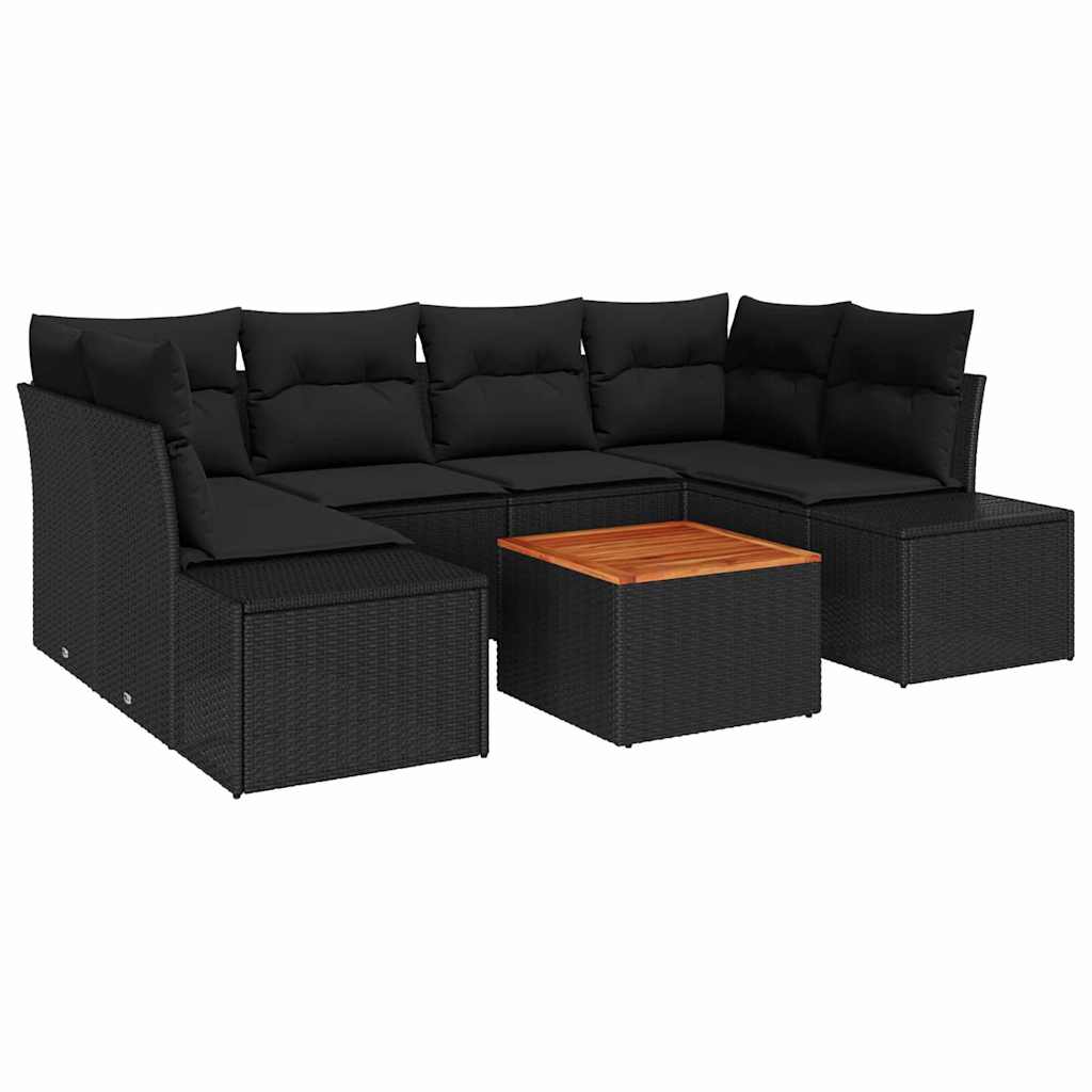 vidaXL Zestaw Sof na Ogród z poduszką 7 pcs Czarny polirattan