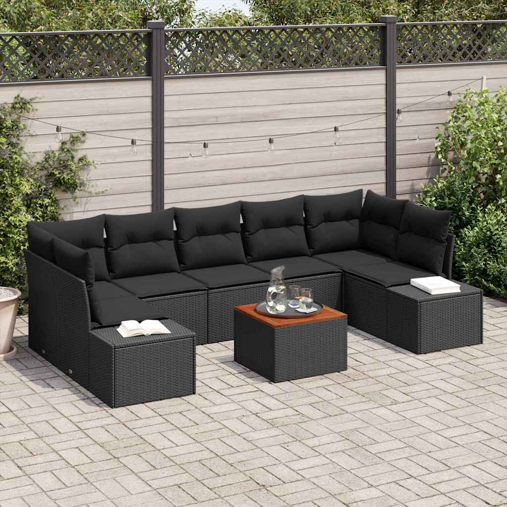 vidaXL Zestaw Sof na Ogród z poduszką 8 pcs Czarny polirattan