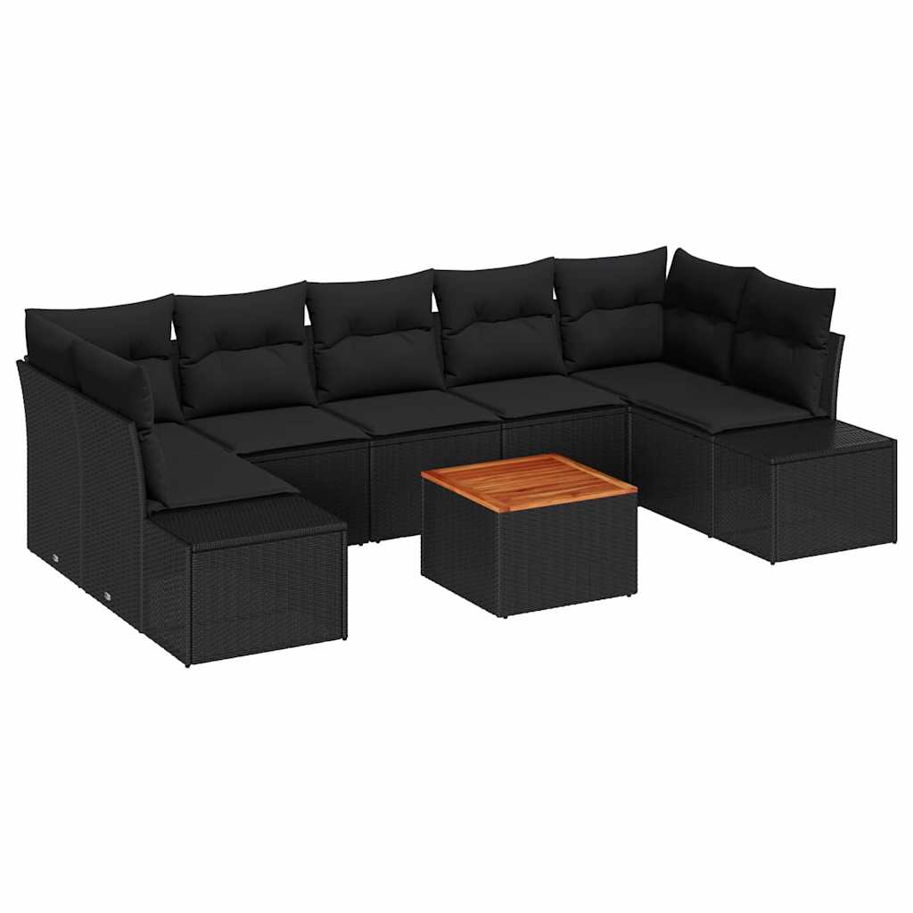 vidaXL Zestaw Sof na Ogród z poduszką 8 pcs Czarny polirattan