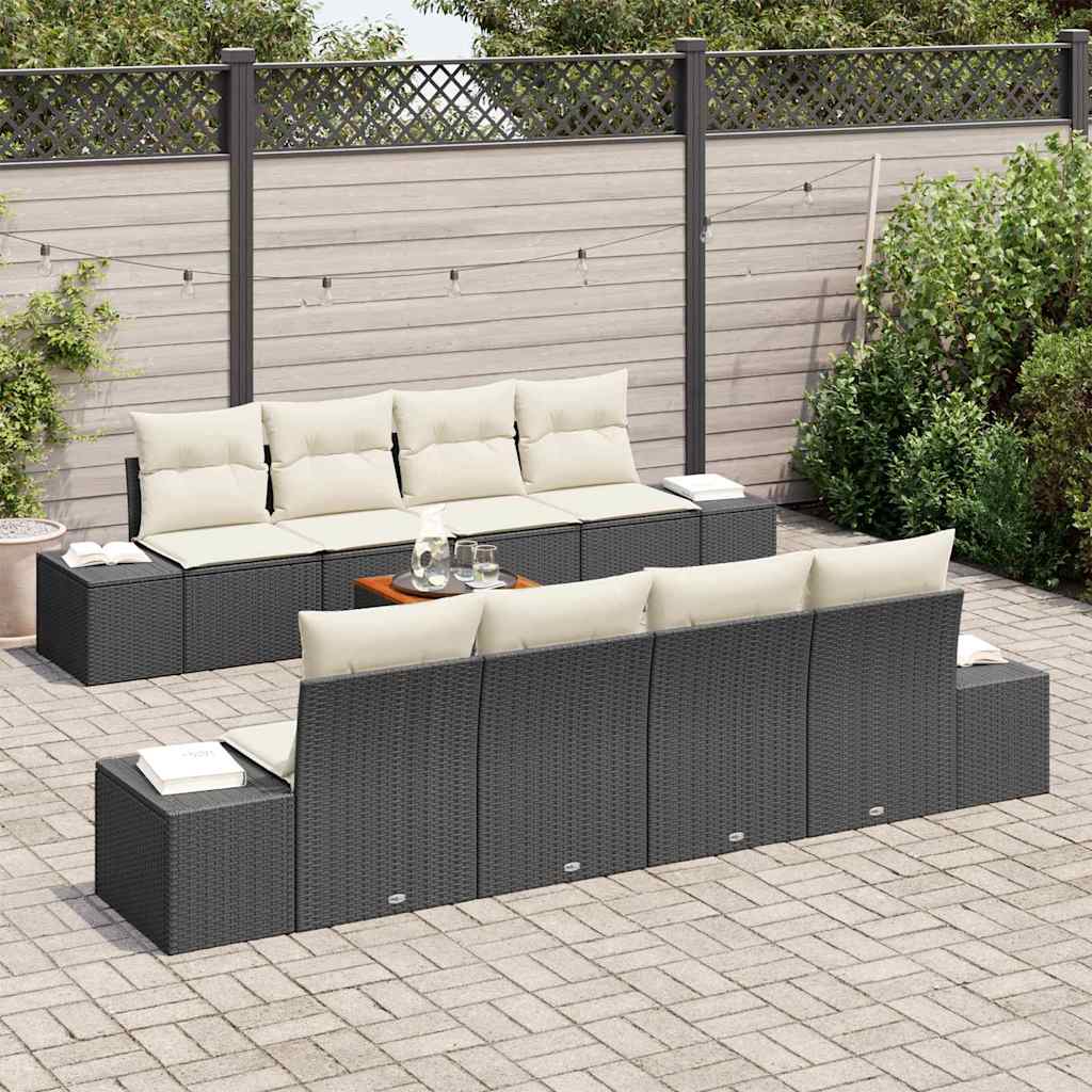 vidaXL Zestaw Sof na Ogród z poduszką 9 pcs Czarny polirattan