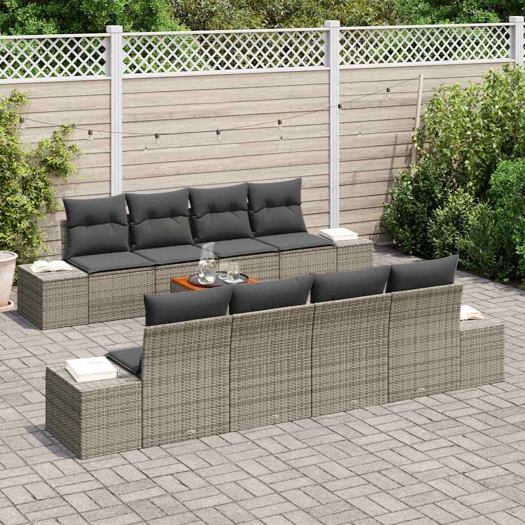 vidaXL Zestaw Sof na Ogród z poduszką 9 pcs Szary polirattan