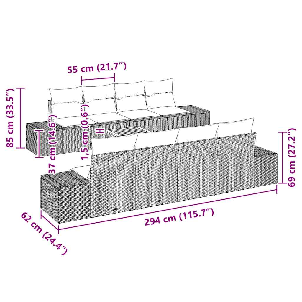vidaXL Zestaw Sof na Ogród z poduszką 9 pcs Beżowy polirattan