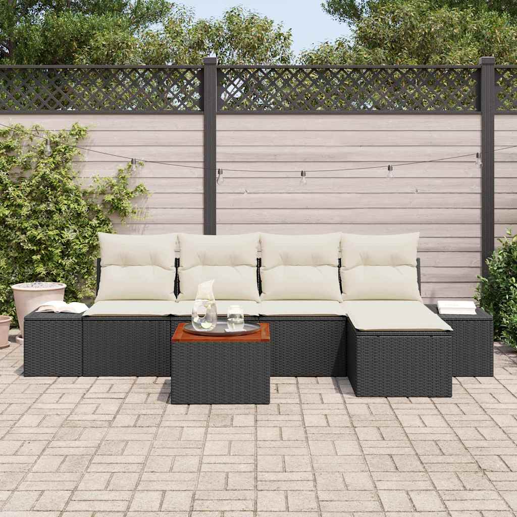 vidaXL Zestaw Sof na Ogród z poduszką 6 pcs Czarny polirattan