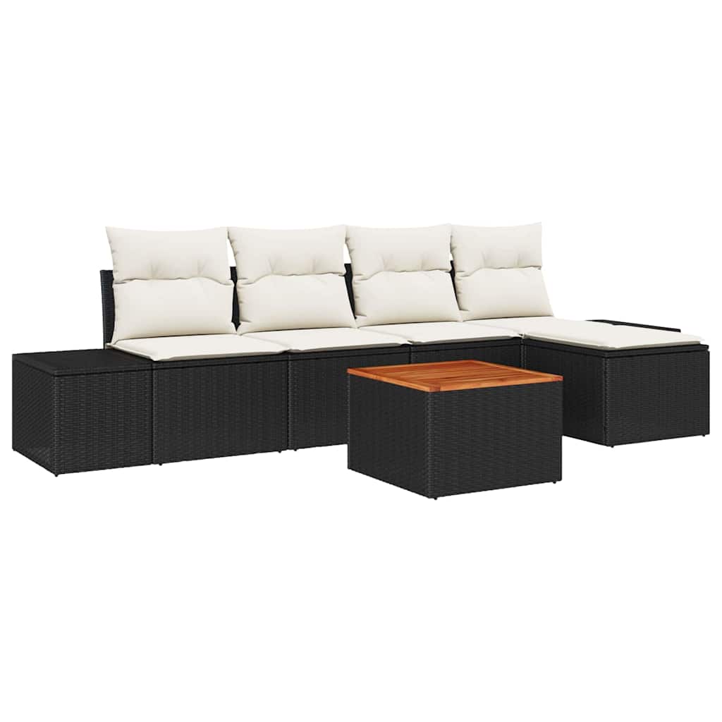 vidaXL Zestaw Sof na Ogród z poduszką 6 pcs Czarny polirattan