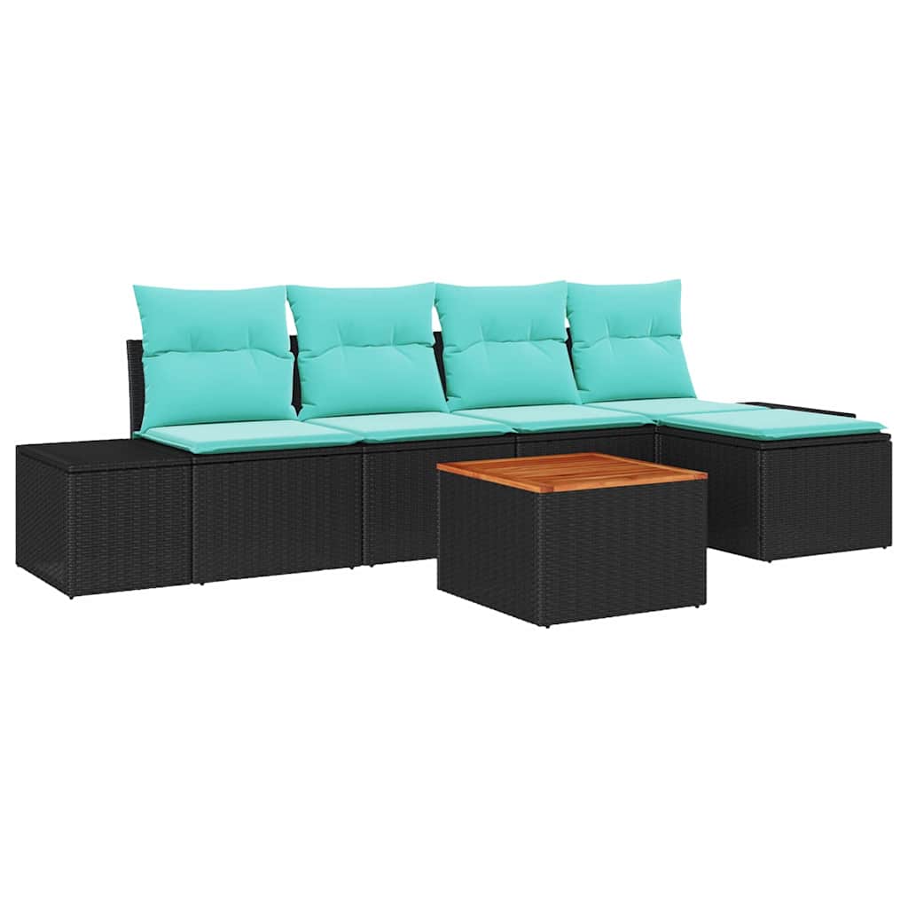 vidaXL Zestaw Sof na Ogród 6 szt. Czarny polirattan