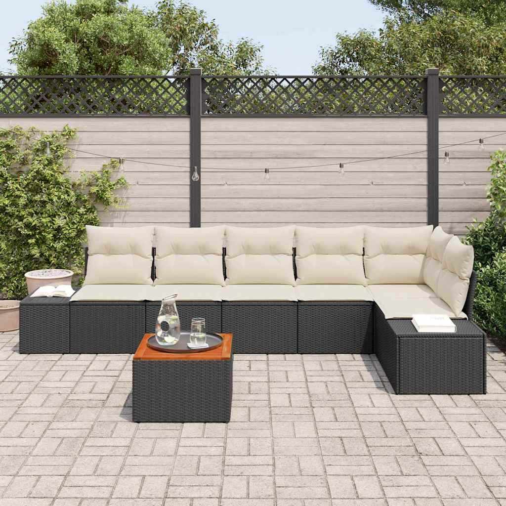 vidaXL Zestaw Sof na Ogród z poduszką 7 pcs Czarny polirattan
