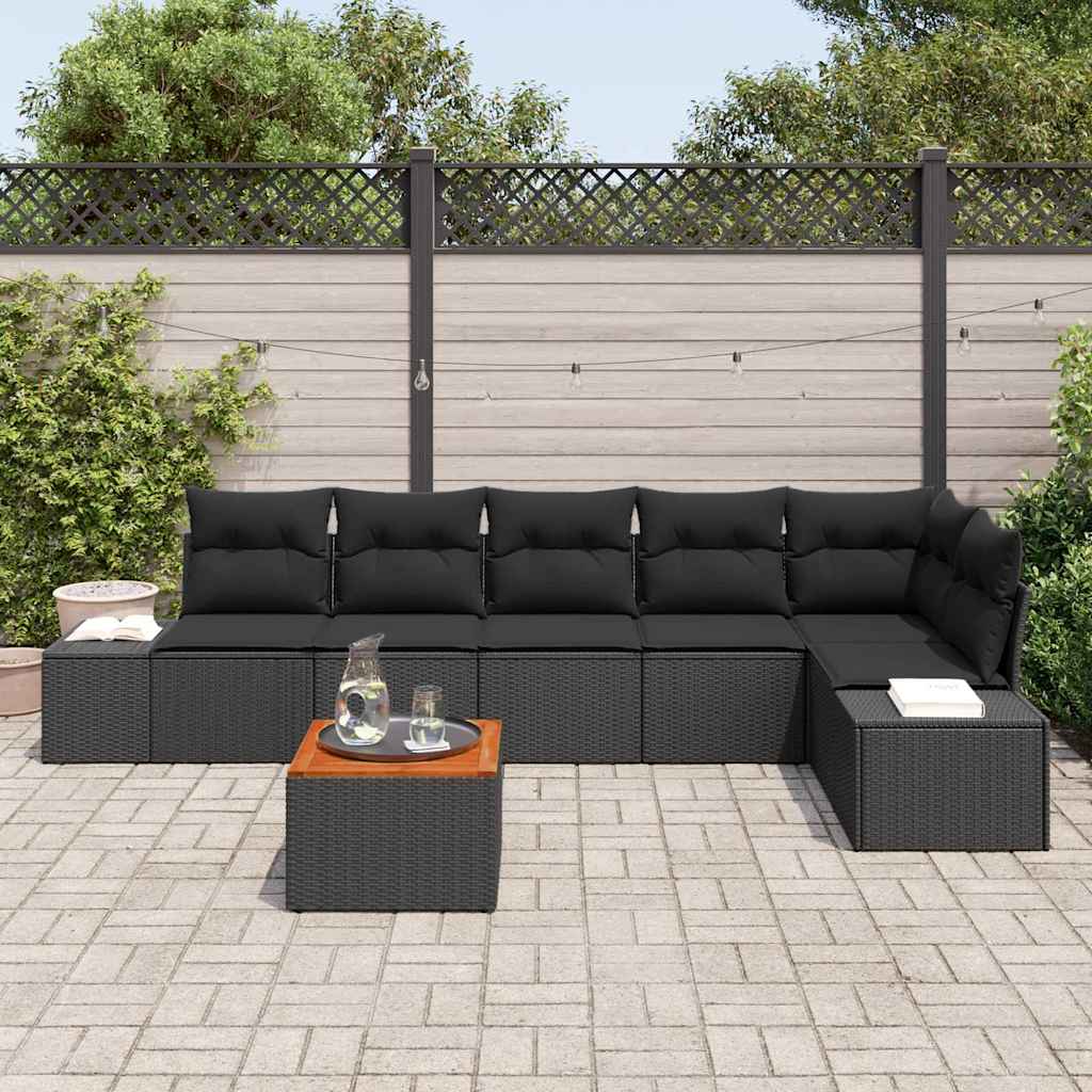vidaXL Zestaw Sof na Ogród z poduszką 7 pcs Czarny polirattan