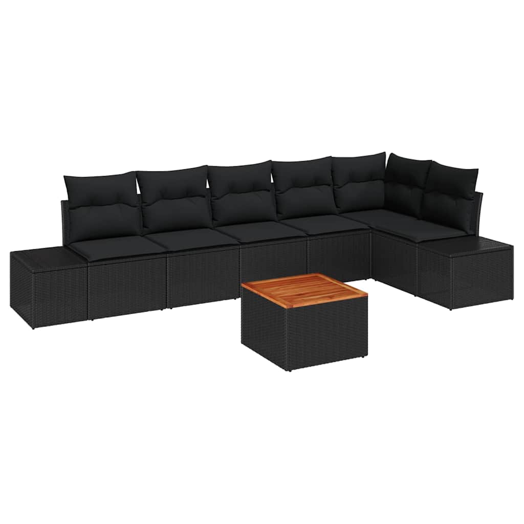 vidaXL Zestaw Sof na Ogród z poduszką 7 pcs Czarny polirattan