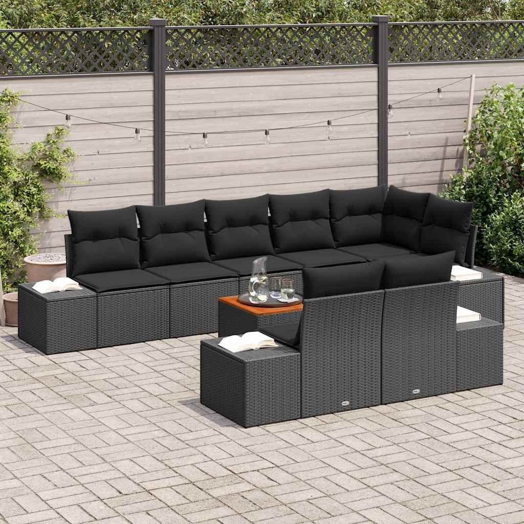 vidaXL Zestaw Sof na Ogród z poduszką 9 pcs Czarny polirattan