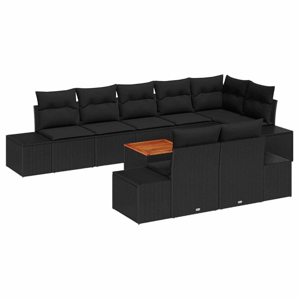 vidaXL Zestaw Sof na Ogród z poduszką 9 pcs Czarny polirattan